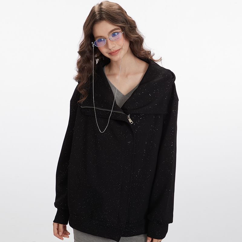 Nariele - Lange mouwen effen losse trui met strass steentjes