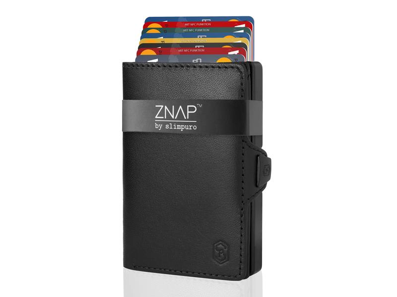 ZNAP Portemonnaie Slim Wallet Glattleder Black, 8er Portemonnaie mit entfernbarem Münzfach