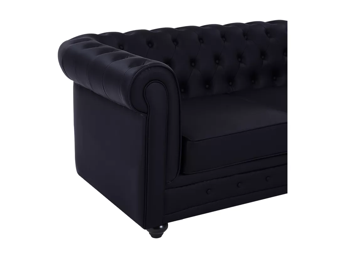 Canapés 3 places, 2 places et fauteuil en simili noir CHESTERFIELD