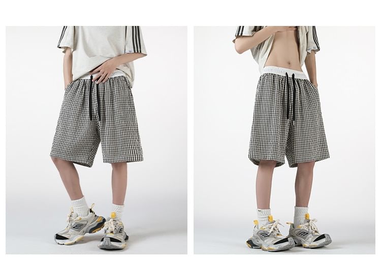 AXEN - Bermudashorts met trekkoord in de taille, geruit en contrasterende bies