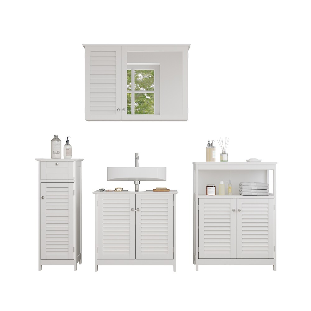 Vicco Badmöbel-Set Riad, Weiß, Badezimmer, moderne Badserie, Lamellen-Front, Waschtischunterschrank, Spiegelschrank, Midischrank, Sideboard