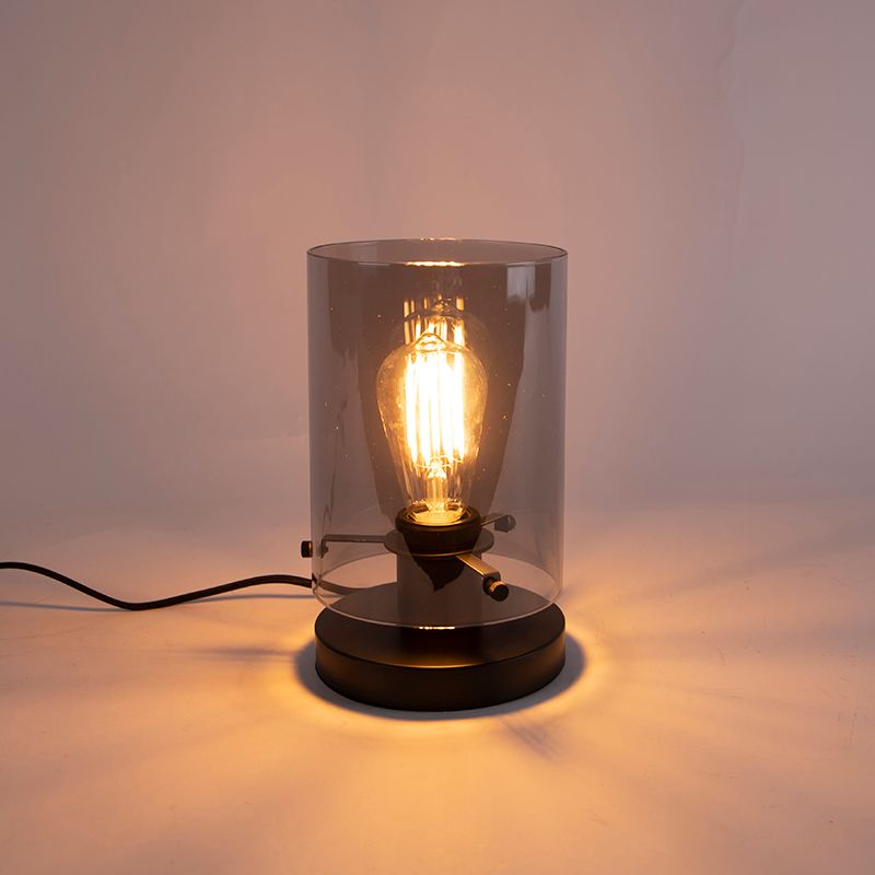 Design tafellamp zwart met smoke glas - Dome