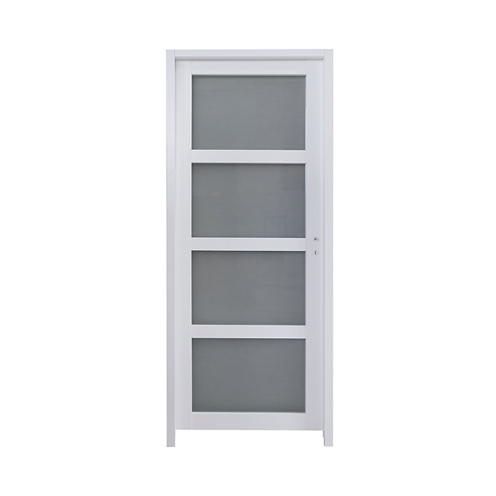 Bloc-porte Connemara 4 carreaux blanc H.204 x l.83 cm, poussant gauche