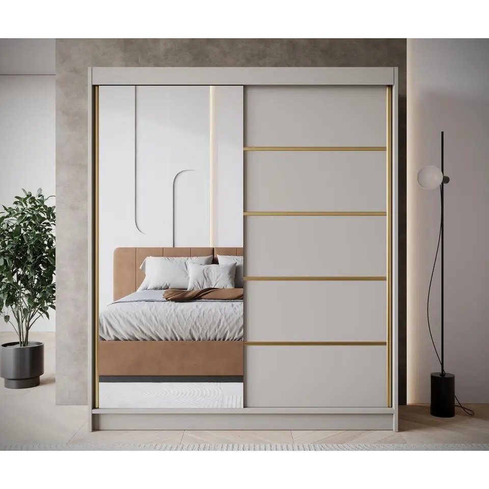 Meubella - Kledingkast Eagle - Beige - 180 cm - Met spiegel