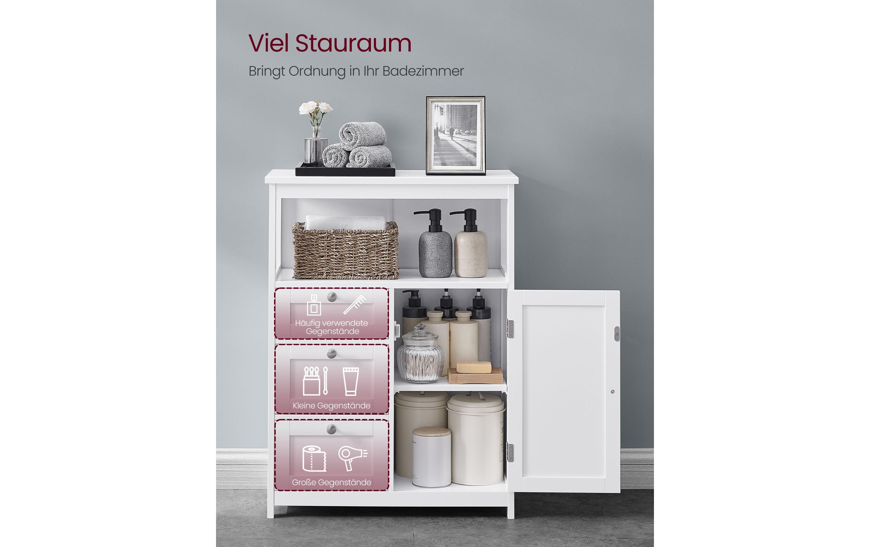 Kommode Floor Cabinet, MDF, 60 x 80 cm, Weiss<br>Badezimmerschrank mit drei Schubladen