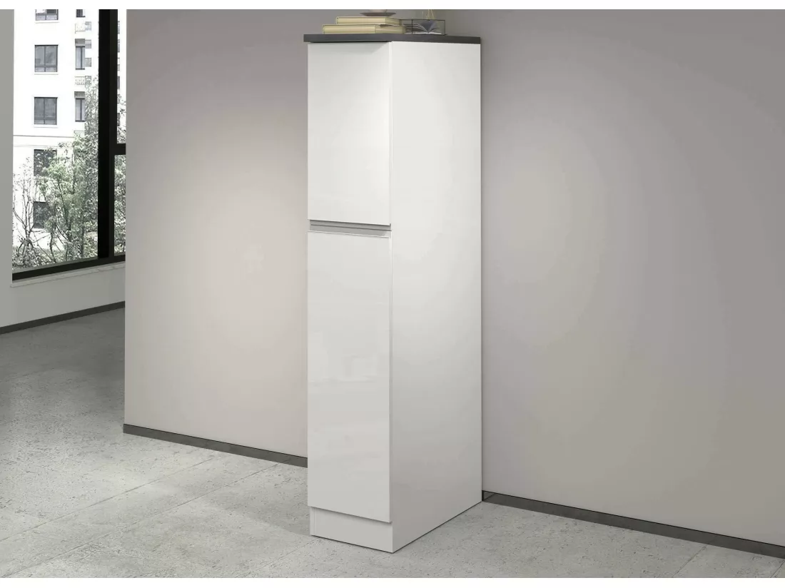 Buffet de Cuisine Dcasiragh, Armoire polyvalente, Meuble de kitchenette, Support réfrigérateur multifonctionnel, 100% Made in Italy, 30x60h165 cm, Blanc brillant et ardoise