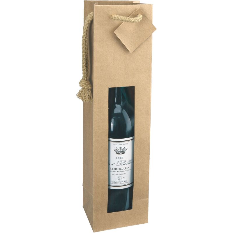 Sac bouteille kraft naturel avec poignées cordelières - Paquet de 20