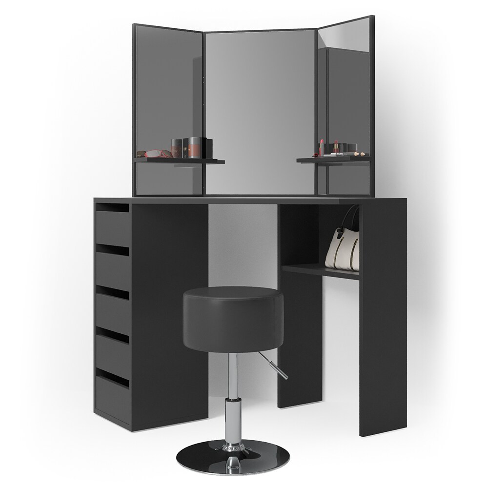 Vicco Schminktisch Arielle Frisiertisch Kommode Frisierkommode Spiegel Schwarz inklusive Hocker