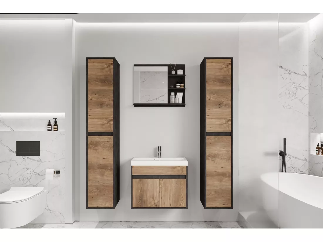 Ensemble de salle de bain XL - avec meuble sous-vasque Matera/Châtaigne - LUANI