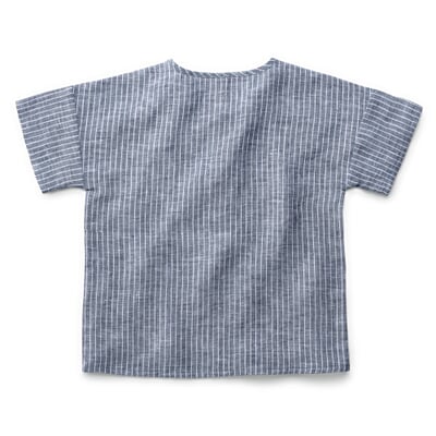 Kinder-T-Shirt Leinen gestreift, Blaumelange