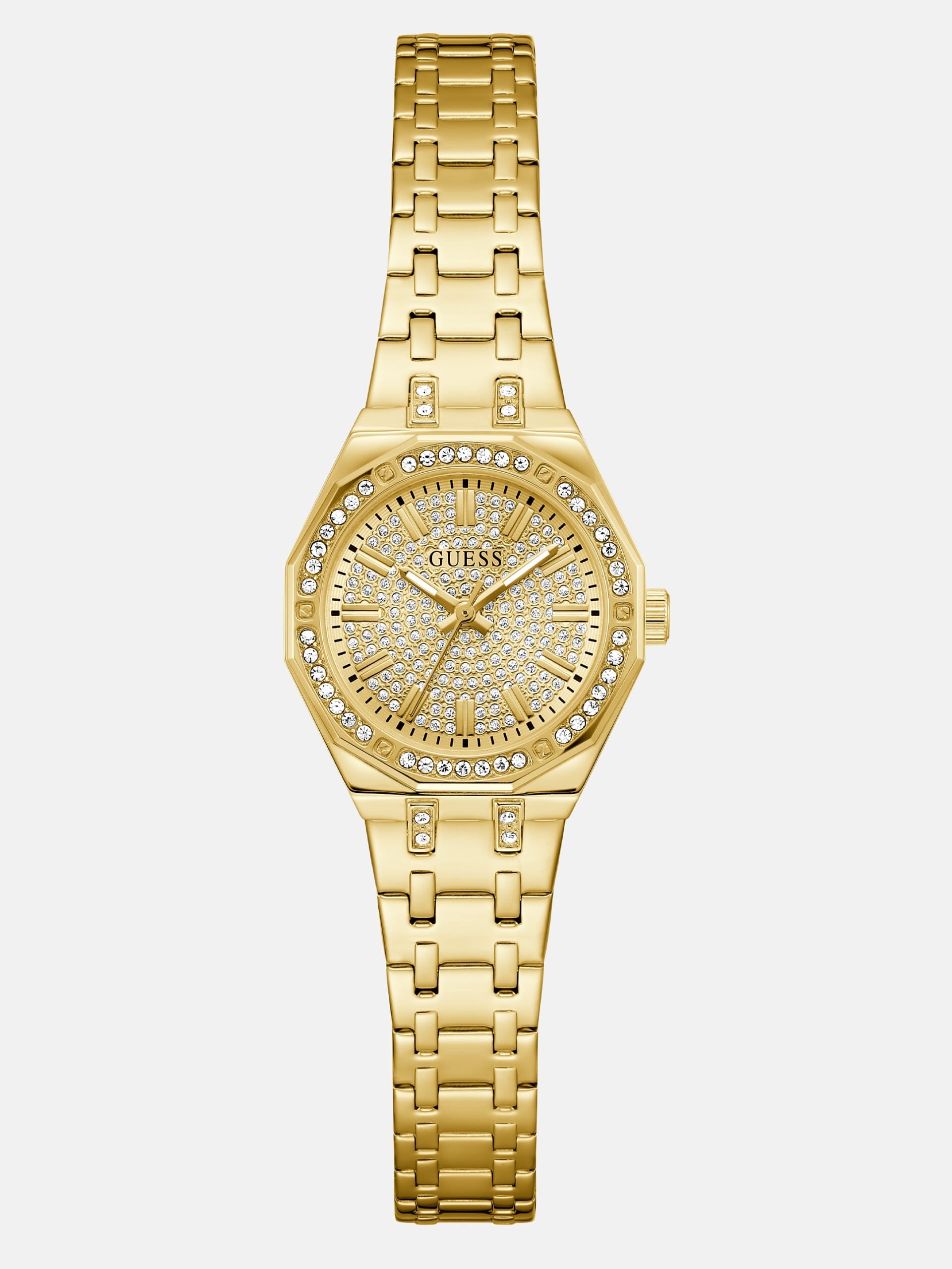 Relógio analógico com strass dourado