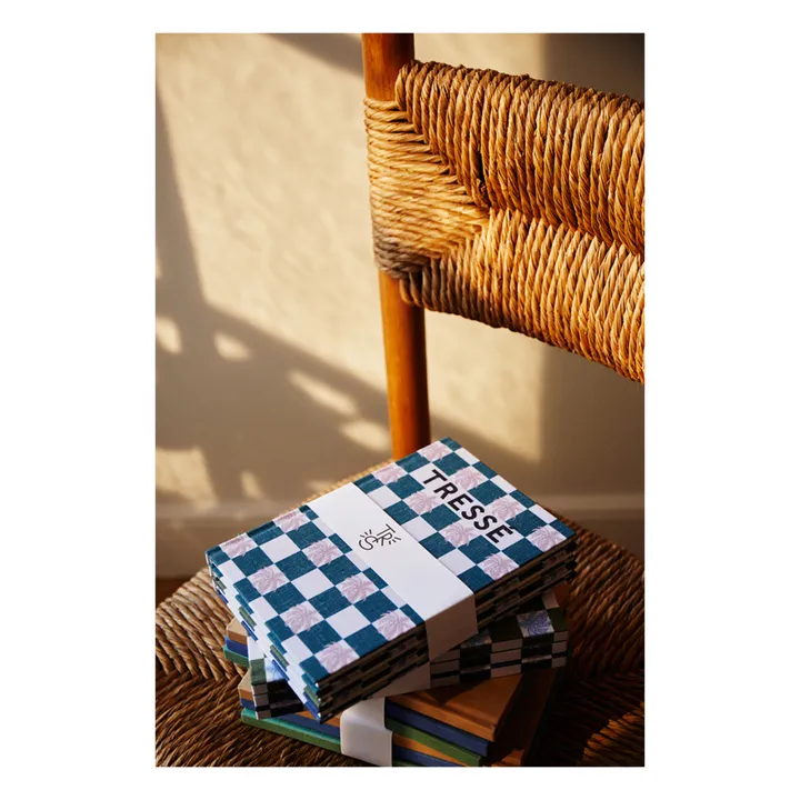 Tressé Carnets de notes damiers - Set de 3 | Bleu