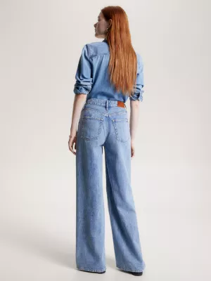 Calça jeans desbotada de cintura alta e pernas largas