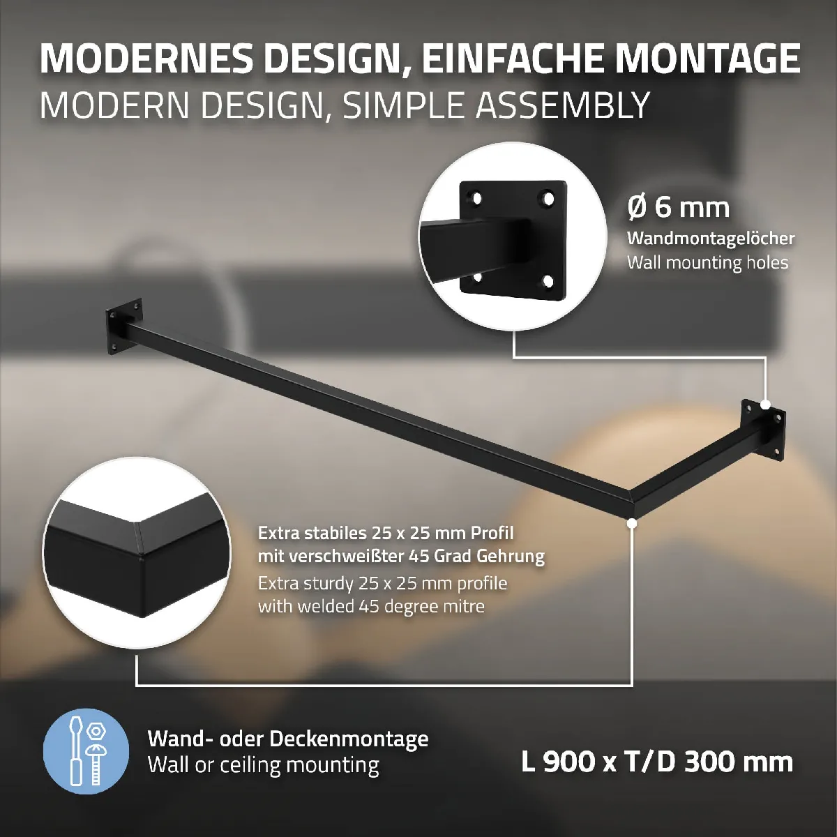 ML-Design Lot de 3 Tringles à Vêtements - Noir