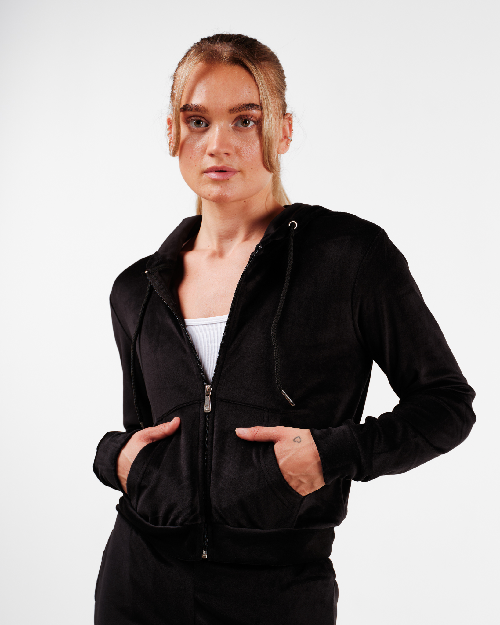 Weightless Jacey Velour Zip Hoodie Black Beauty