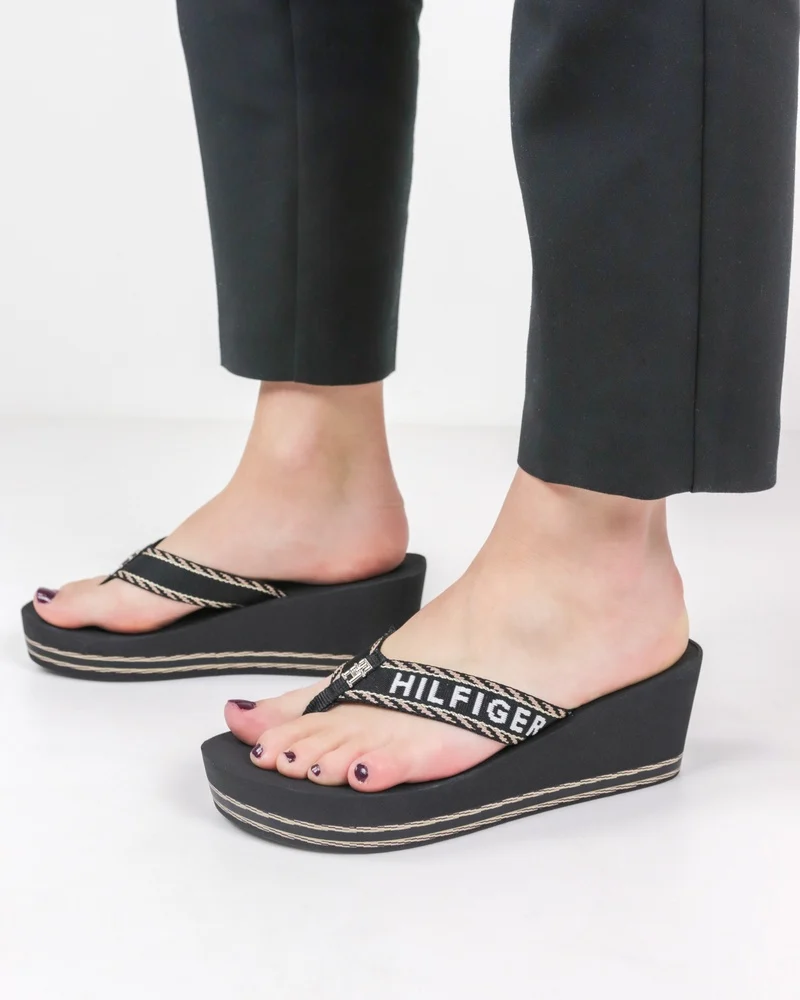 Tommy Hilfiger Sport Webbing Wedge Sleehak  - zwart