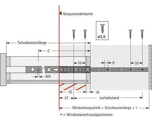 Ladegeleider, gedeeltelijk uittrekbaar, 430 mm, verchroomd, 9136697, 2 stuks