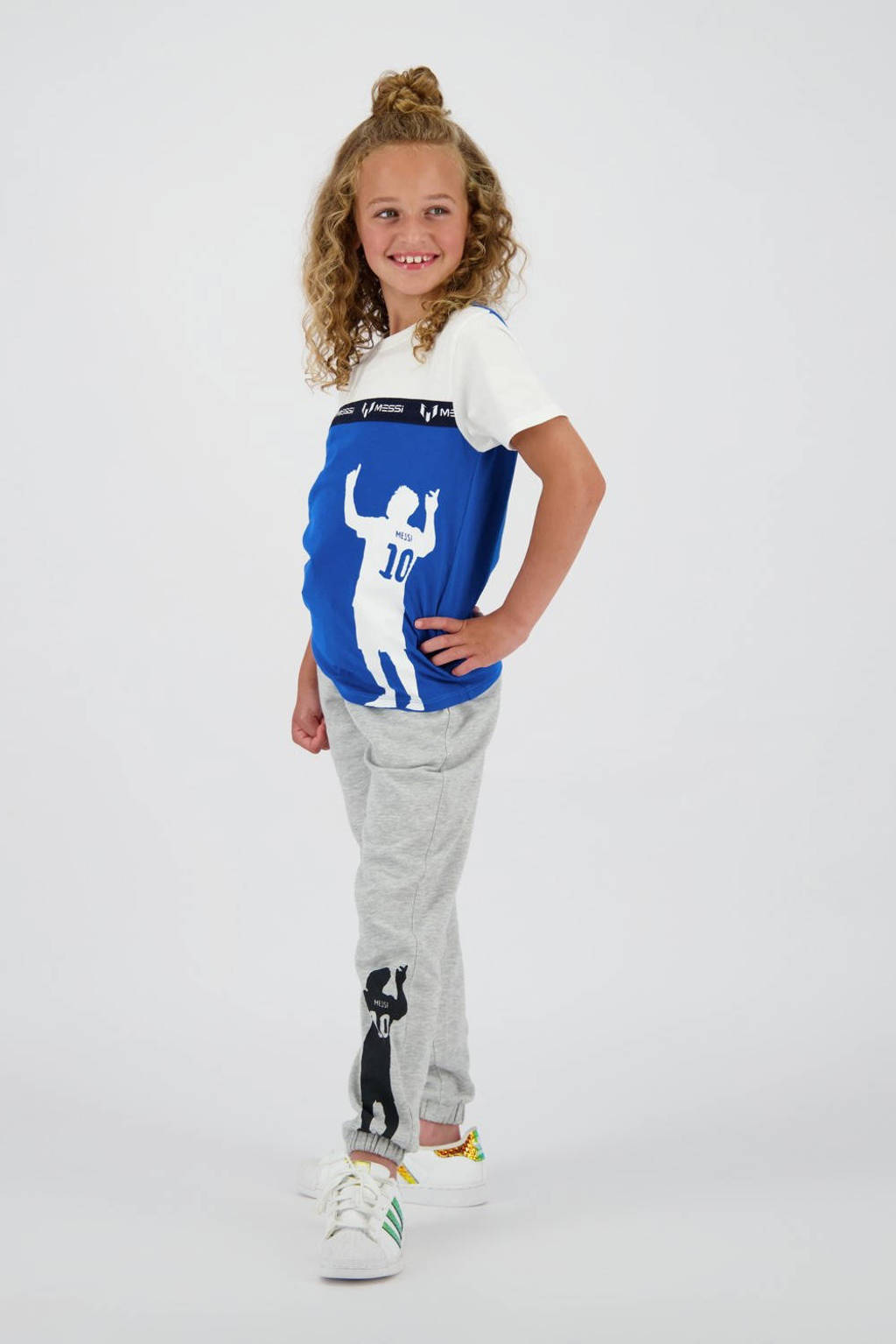 Messi loose fit joggingbroek Silhouette met printopdruk grijs melange