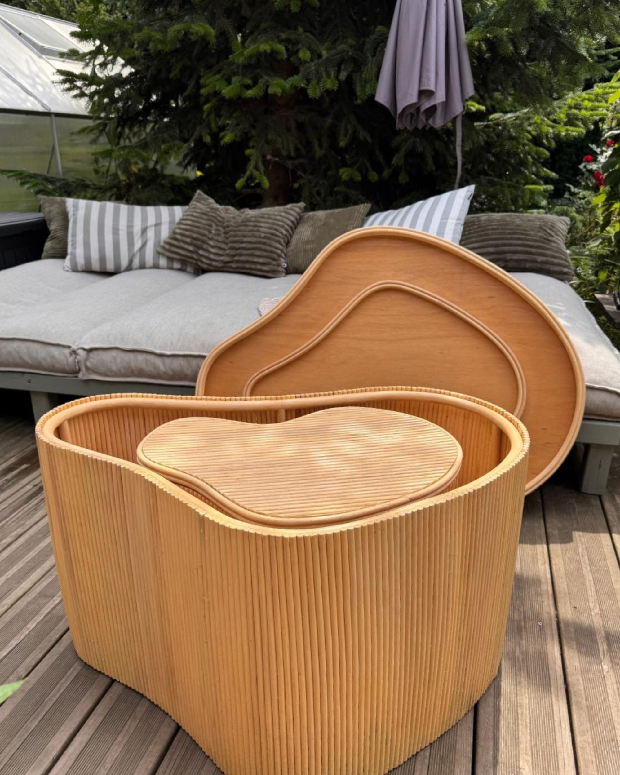 Set van 2 salontafels SALANTI Rotan Natuurlijk met opbergruimte