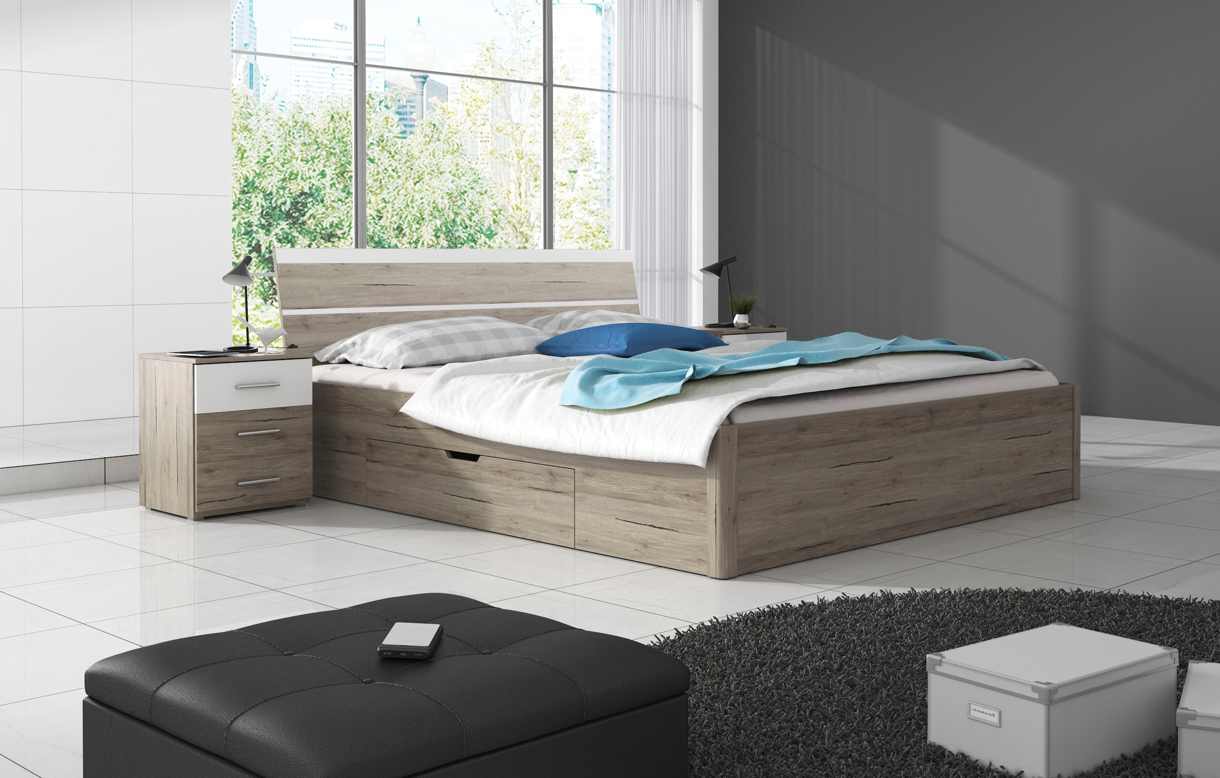Home affaire Stauraumbett »Beta, Breite 160 oder 180cm,  moderne Bettanlage mit 2 Schubladen« Bettgestell in zwei Grössen inklusive 2 Bettschubladen