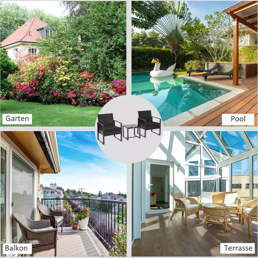 Outsunny Polyrattan Sitzgruppe als 5-tlg. Set schwarz
