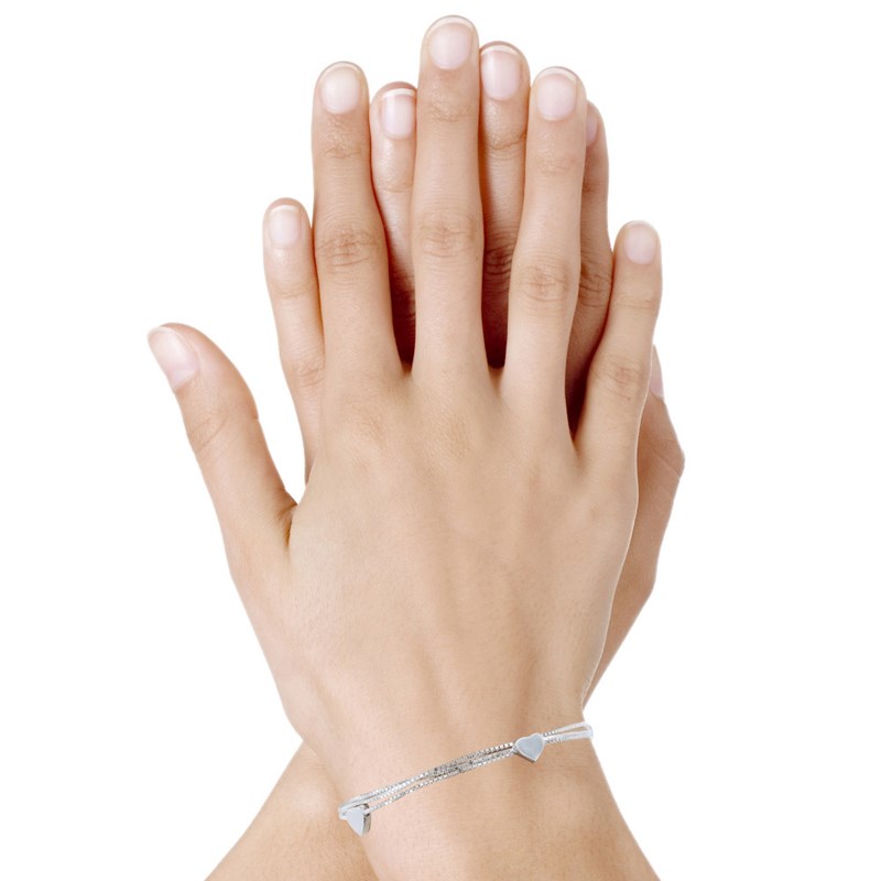 Bracelet Argent Trois Rangs et Coeurs
