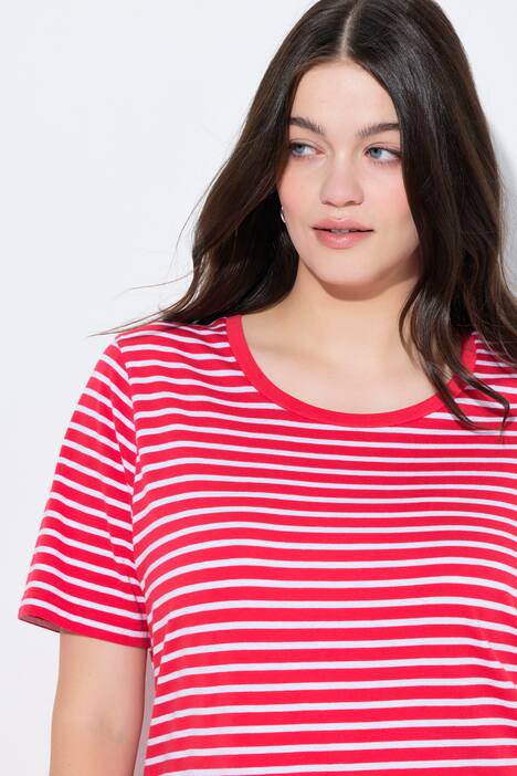 Bigshirt, Ringel, Rundhals, Halbarm, Biobaumwolle, fuchsiarot