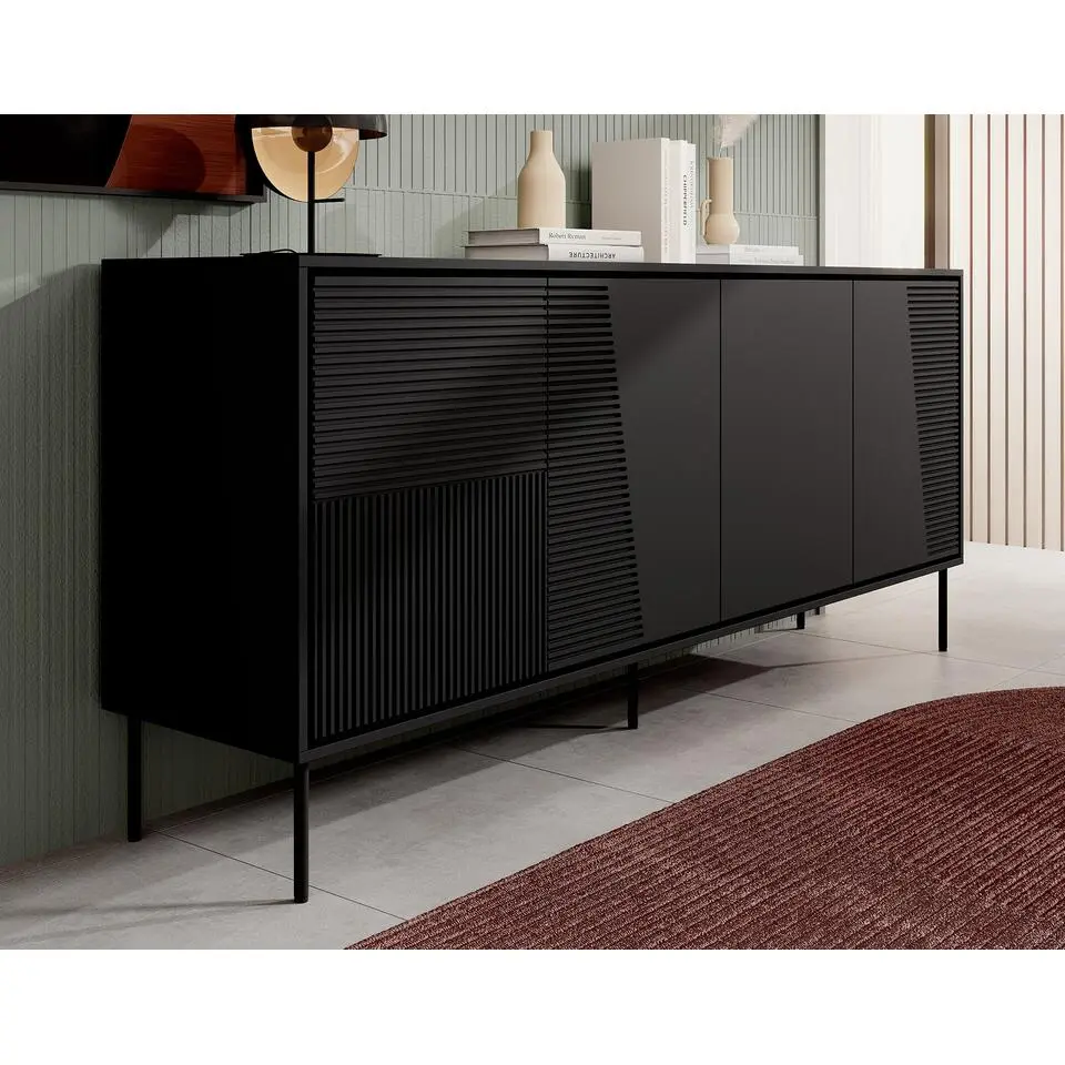 Meubella - Dressoir Blanes - Mat zwart - 200 cm
