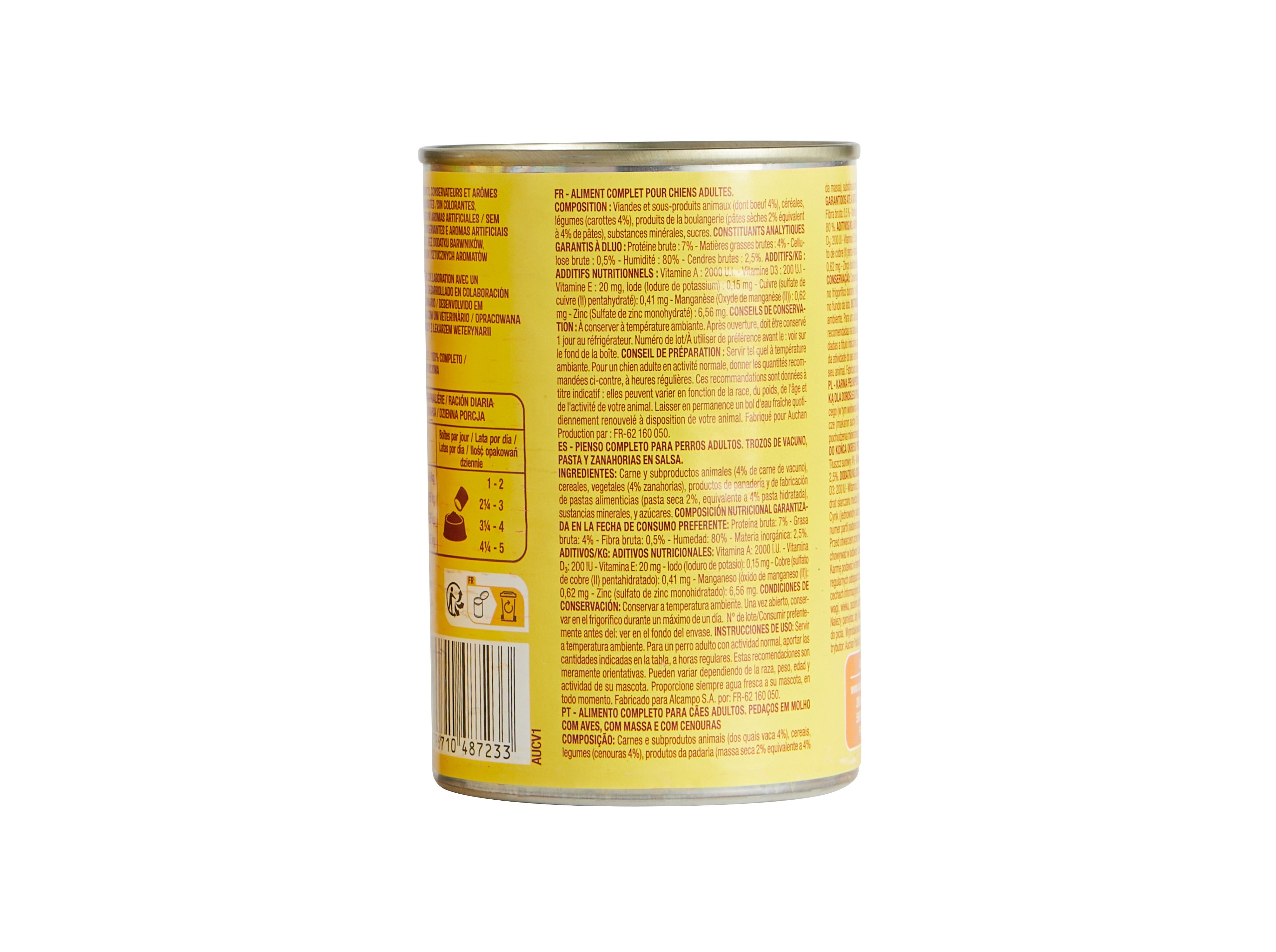 COMIDA HÚMIDA PARA CÃO AUCHAN PEDAÇOS EM MOLHO VACA E COM MASSA 400G