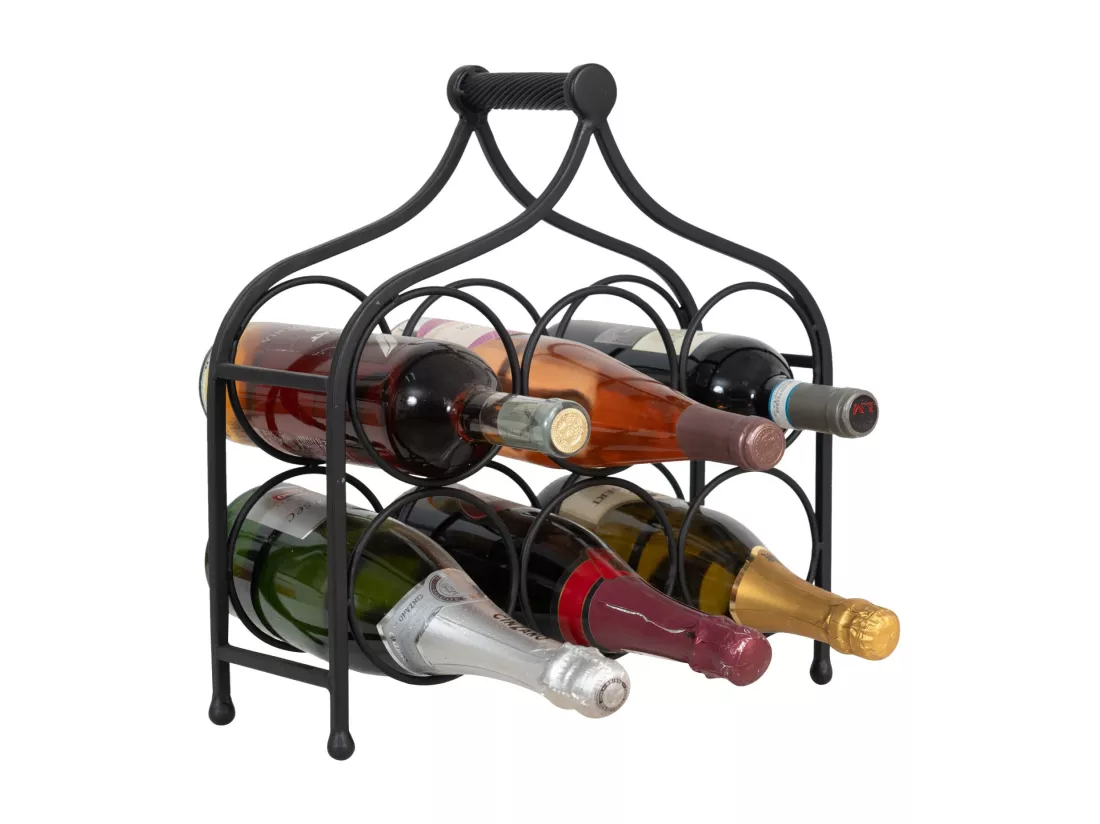 BISCOTTINI Porte-Bouteilles - Fer Forgé Finition Noir Antique - Idéal pour la Décoration du Salon ou de la Cuisine - Casier à Vin - 35 x 14 x 37 cm - Support pour 6 Bouteilles de Vin