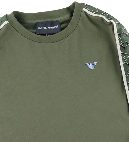 Emporio Armani T-shirt - Army Grøn m. Logostribe