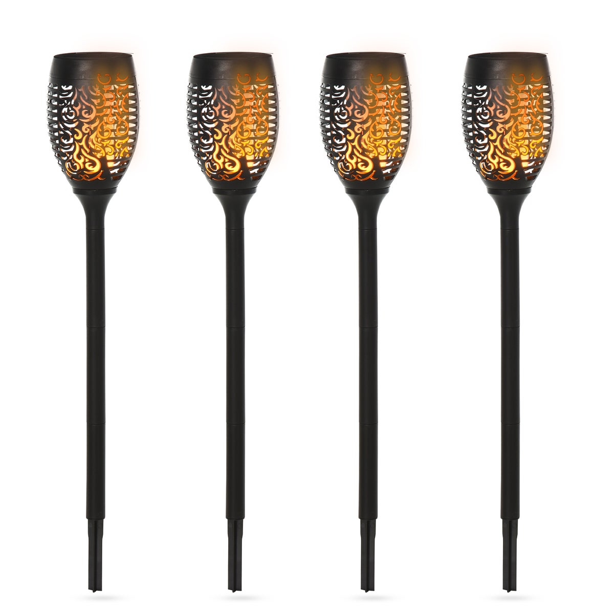 Outsunny Solar Lights, Tuinverlichting, Set van 4 Lampen, 6-8 uur, IP44 Waterdicht, Ø12 x H72 cm, Kunststof, Zwart