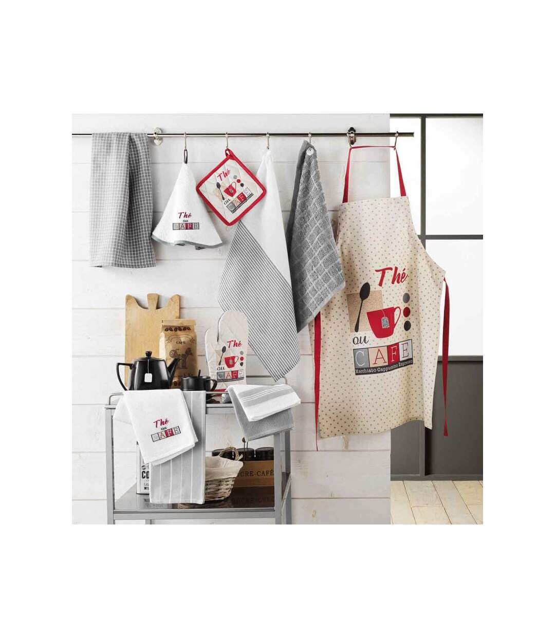 Tablier de Cuisine Imprimé Déjeuner 84cm Taupe