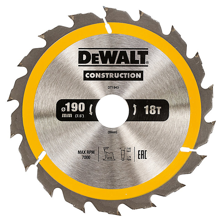 Lame scie circulaire construction TCT 190 x30 18T DEWALT