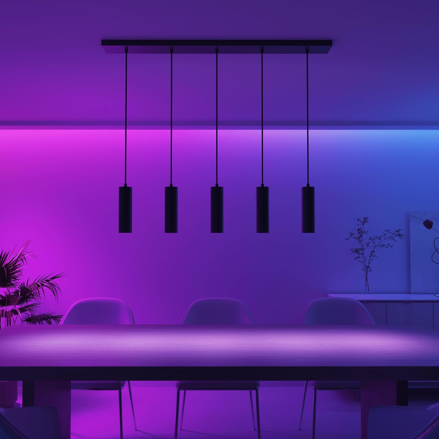 CALEX Smart LED Pendelleuchte, GU10, 5-flammig, höhenverstellbar, RGB-Farben & kalt- bis warmweiß Licht, dimmbar, WLAN App- & Sprachsteuerung, Matt Schwarz