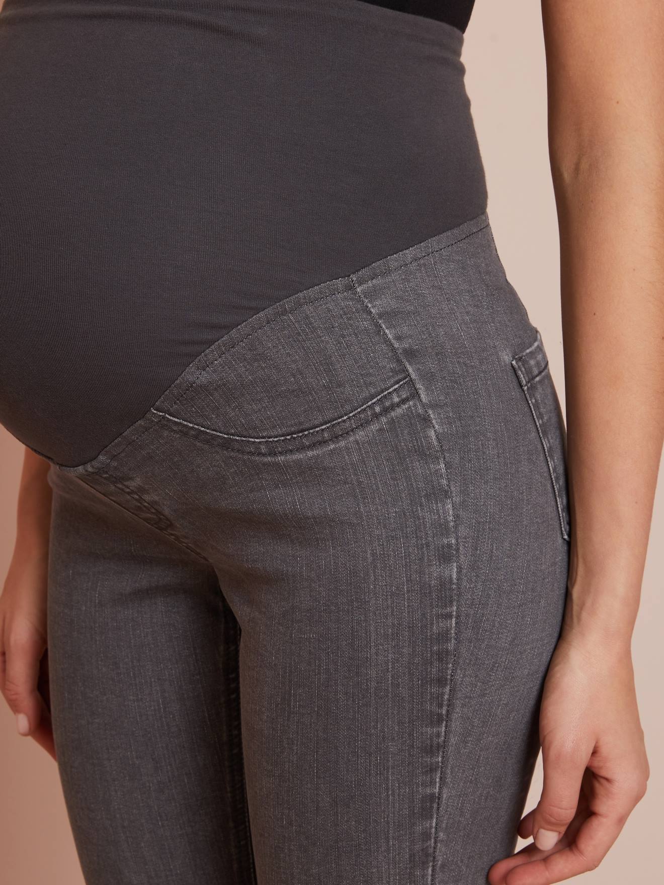Calças de maternidade lisas, super skinny, cinza escuro