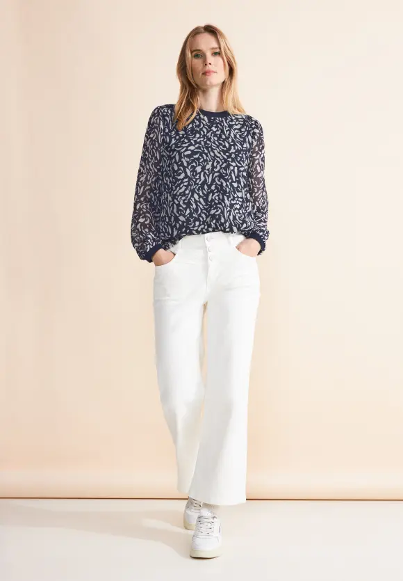 Print Chiffon Bluse - deep blue