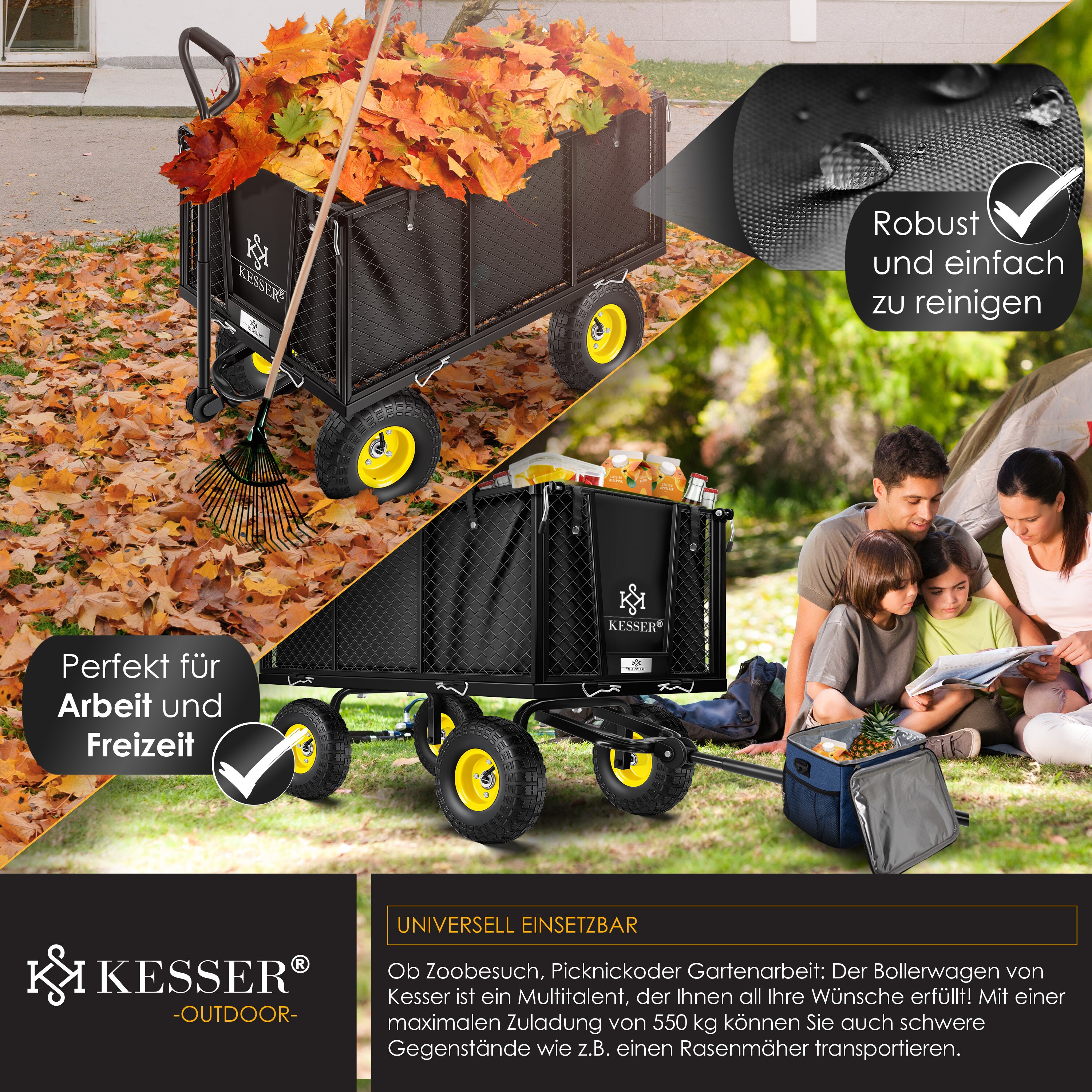KESSER® Bollerwagen 550kg belastbar Gartenwagen Transportwagen Gartenkarre herausnehmbare Plane Gerätewagen Handwagen vielseitig einsetzbar inkl. Handschuhe