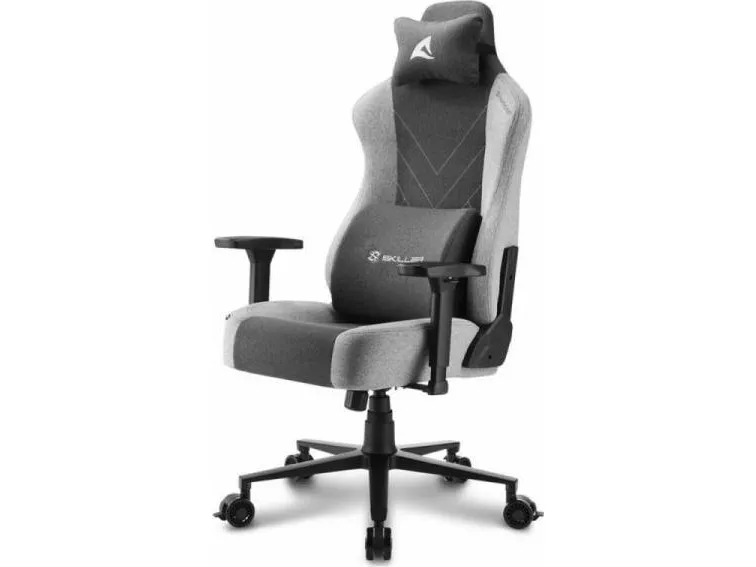 Sharkoon Skiller SGS30 - Spillestol - ergonomisk - høj ryg - armstøtter - T-formet - vippe - drejeled - tekstil, aluminiumlegering, højdensistets støbt skum, stålramme - grå, sort