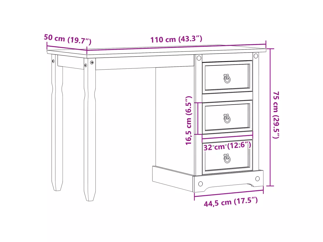 Bureau110x50x75 cm bois de pin massif