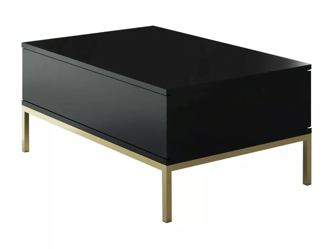 Table basse Antares, Table basse, Porte-revues pour canapé, Etagère de salon, 90x60h40 cm, Noir et Or