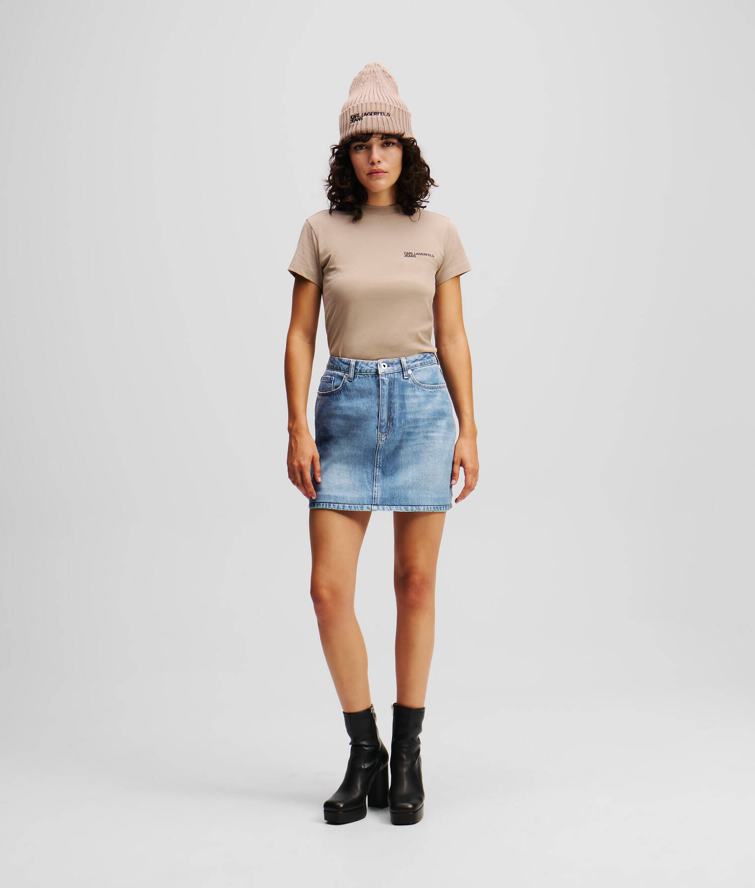 MINI-JUPE EN DENIM ENDUIT - Bleu enduit