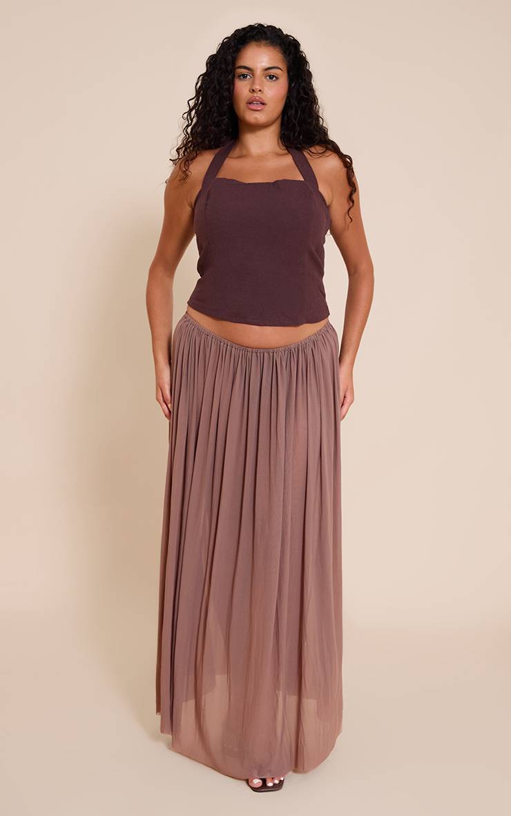 Deep Chocolate Top Col Licou En Lin Premium Grande Taille Co-ord