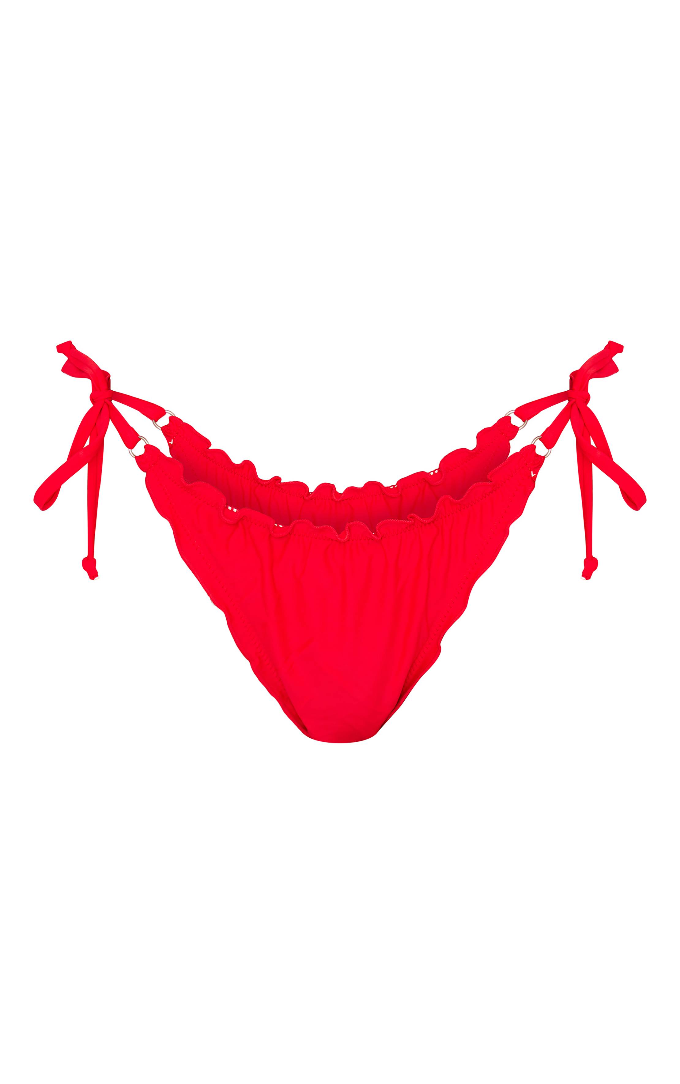 Rouge Bas De Bikini À Volants Et Dos Froncé