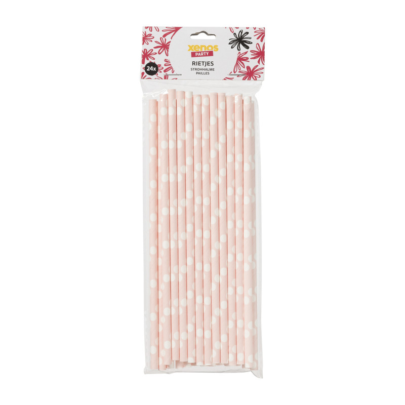 Papiere rietjes - roze - 24 stuks