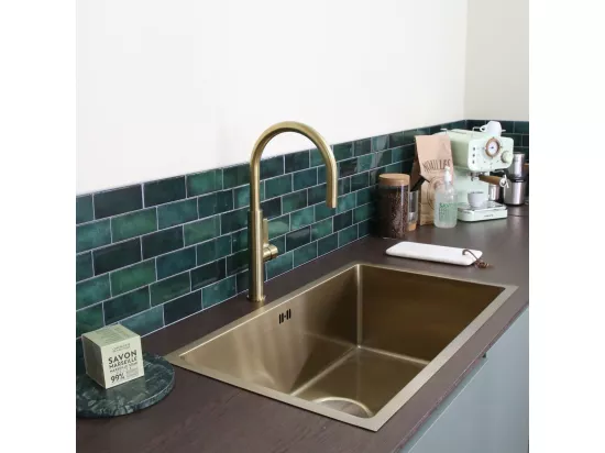 Luisa évier 1 grande cuve seule 76x45 en inox or brossé - Essebagno