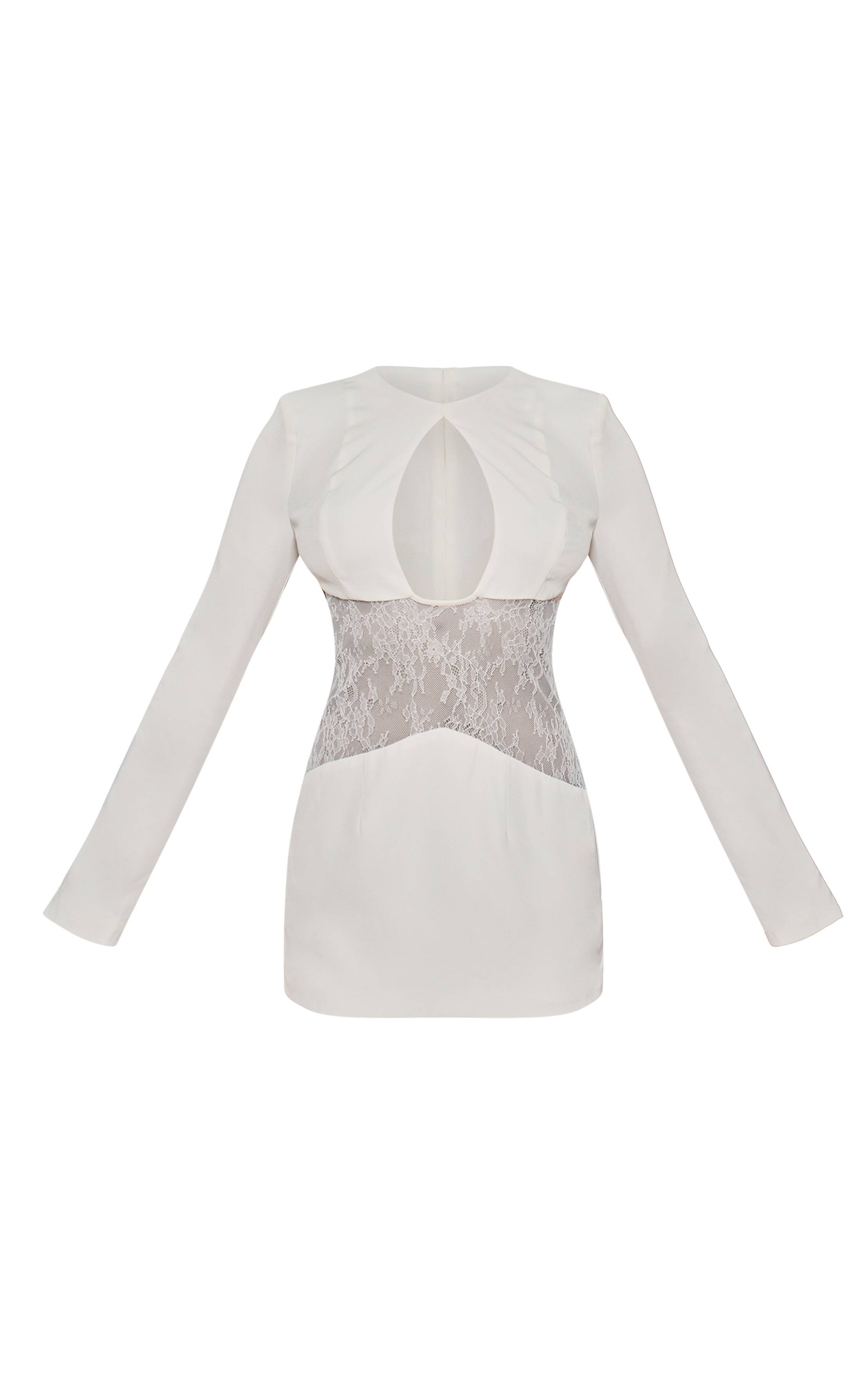 Blanc Robe Courte En Dentelle Avec Détails Ajourés