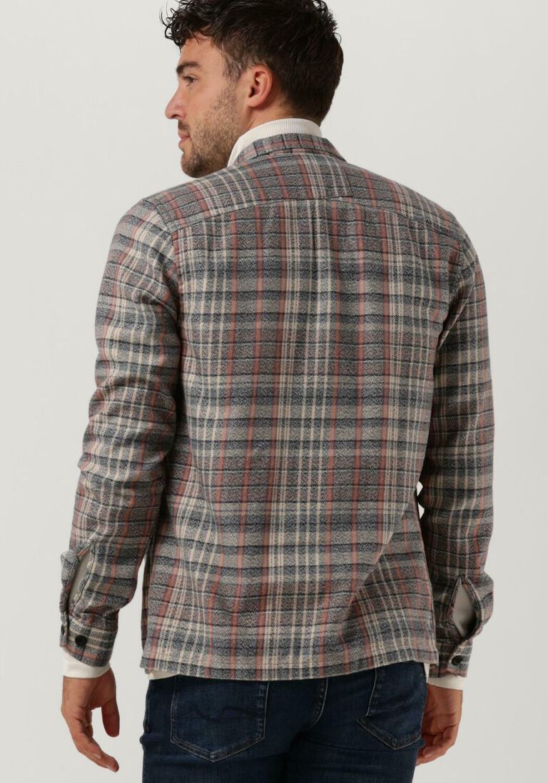CAST IRON blauwe cast iron overshirt long sleeve shirt mouline check shirtjacket