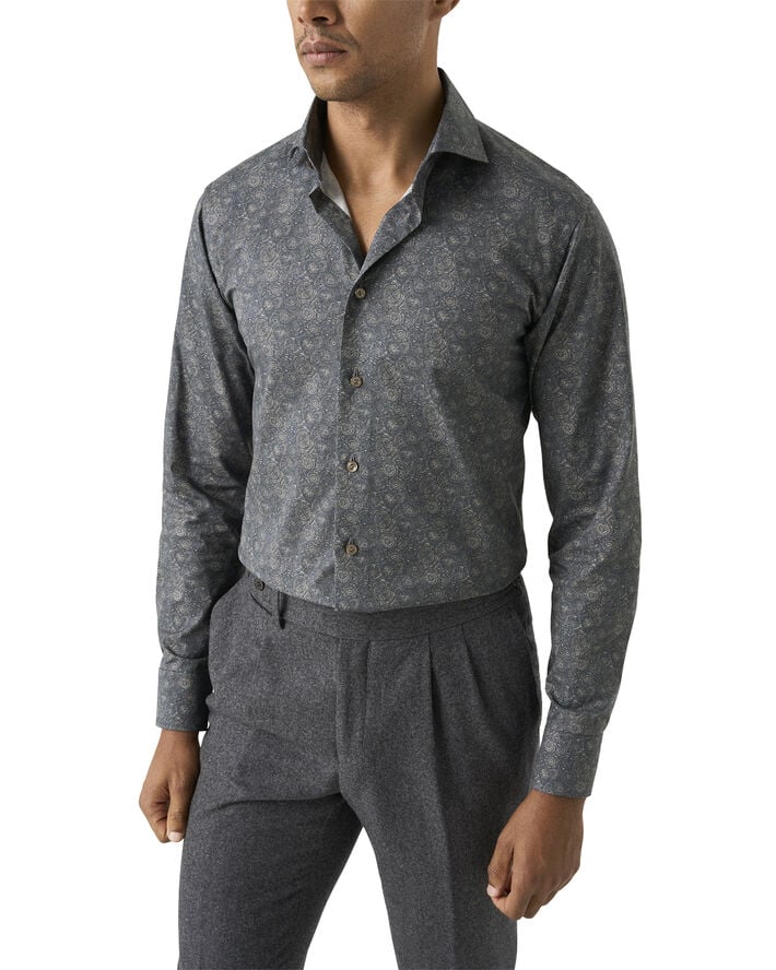 ETON Slim Fit Brown Motif Signature Twill Shirt Brun