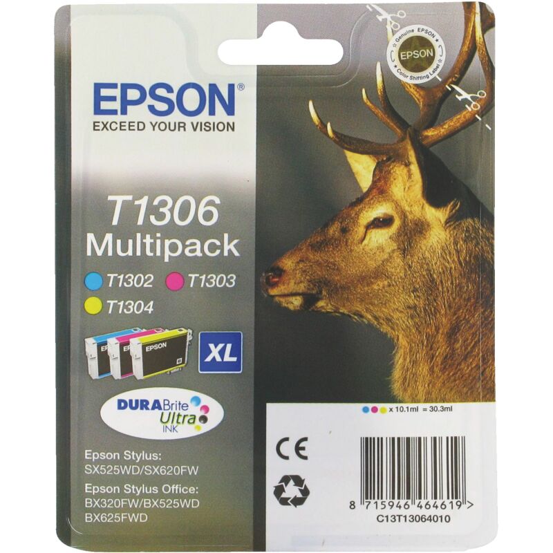 Epson T1306 Pack cartouche de 3 couleurs pour imprimante jet d'encre